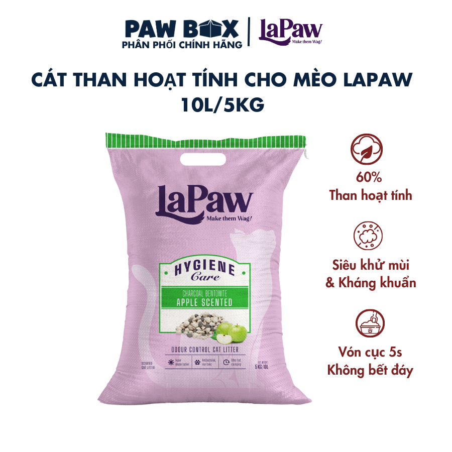 Cát vệ sinh cho mèo laPaw than hoạt tính cao cấp siêu vón cục, siêu khử mùi, thơm lâu, ít bụi 10L