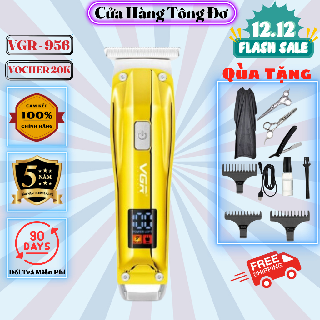 Tông Đơ Chấn Viền V-956-Máy Cắt Tóc Chuyên Nghiệp - Tăng Đơ Chấn Viền Kẻ Viền Nhỏ Gọn Có Cữ Màn LCD, Pin trâu, BH 5 Năm