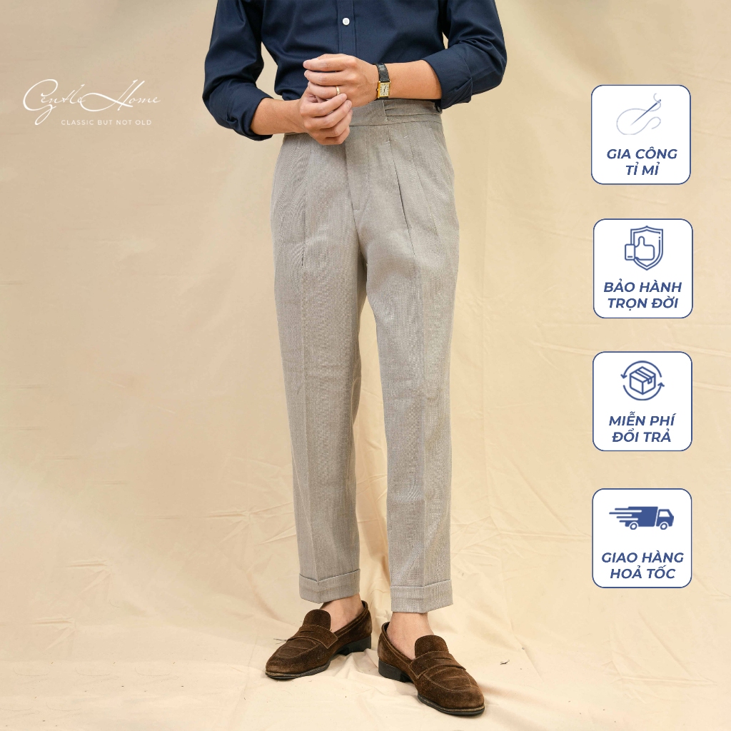 Quần Âu Nam cạp Gurkha GENTLE HOME màu vàng cát cao cấp vải chống nhăn giữ ly tốt công sở (SAND)