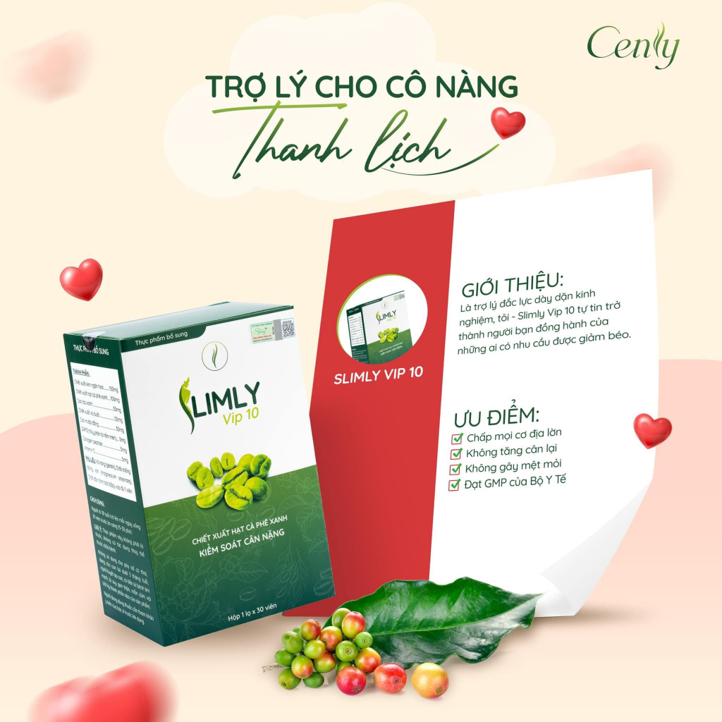 Giảm Cân Slimly Vip 10 Tặng detox Collagen Khoá Cân [BẢN NÂNG CẤP CENLY] x10 hiệu quả