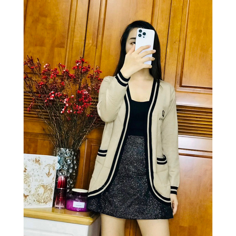 Áo khoác len cardigan dáng dài viền túi 2 bên siêu hot!
