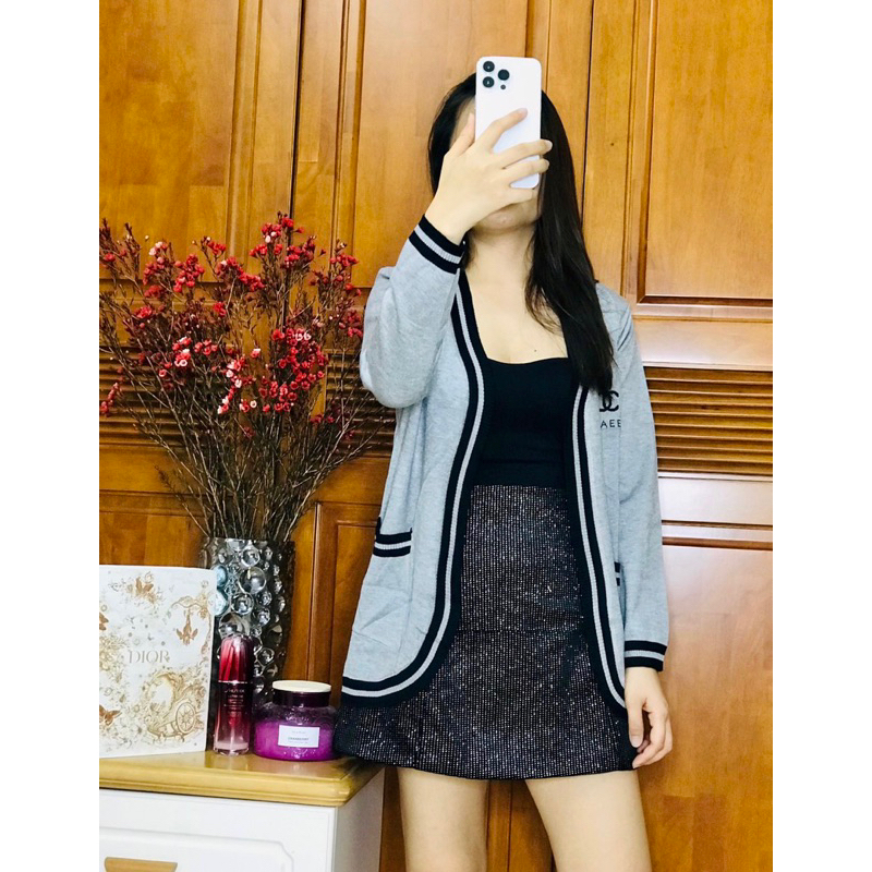 Áo khoác len cardigan dáng dài viền túi 2 bên siêu hot!