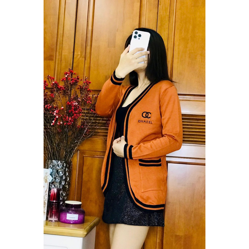 Áo khoác len cardigan dáng dài viền túi 2 bên siêu hot!