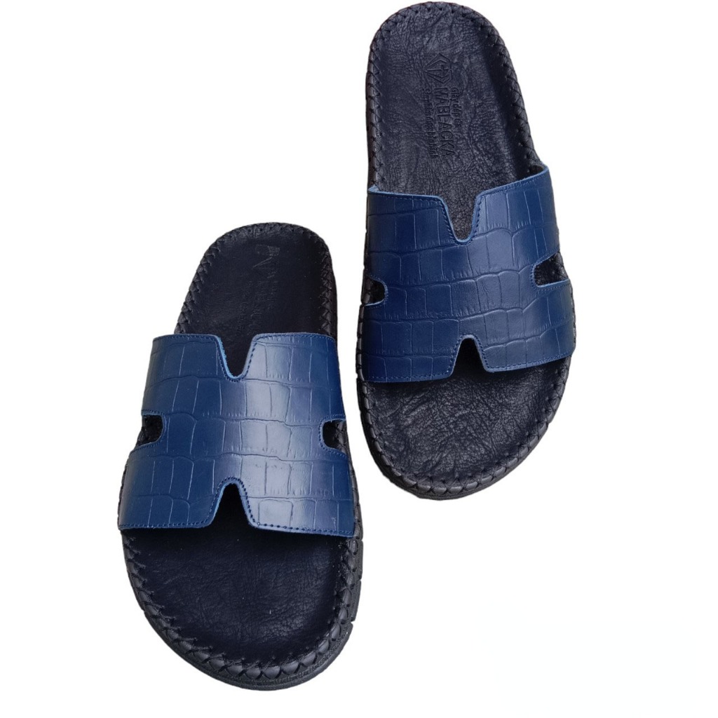 Dép da nam quai ngang da bò đế khâu thời trang nam tính H74