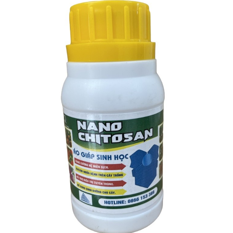 Nano chitosan (chai 100ml): vắc xin ngừa bệnh trên cây trồng, thuốc diệt tuyến trùng hại rễ; áo giáp sinh học.