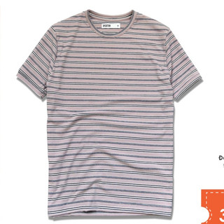 Áo thun nam cao cấp gân cổ tròn nâu phối sọc đen brown black stripes ribbed by cotton