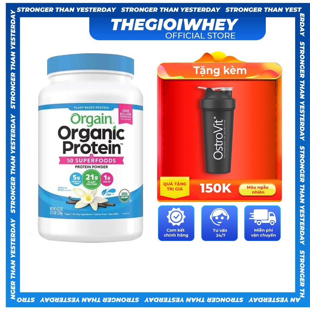 [Kèm Quà] Sữa Tăng Cơ Cho Người Tập Gym Whey Protein Thực Vật Orgain ORGANIC PROTEIN Super 1220g, Bổ Sung Đạm Thực Vật