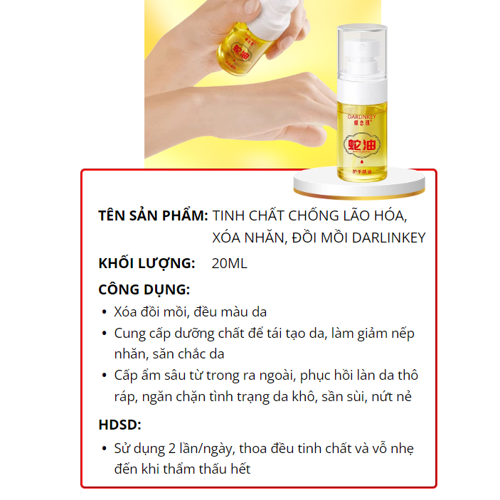 Tinh chất trẻ hóa da mờ đồi mồi Darlinkey - Serum Darlinkey dưỡng ẩm da tay, chân mềm mịn, chống lão hóa, trắng da