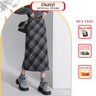 Chân váy dạ kẻ chất liệu vải dạ dáng dài oxatyl M91