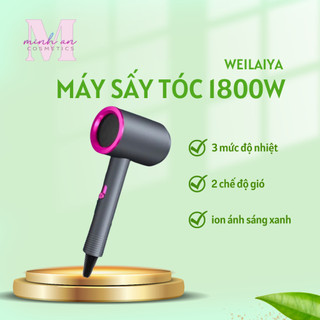 Máy sấy tóc Weilaiya chính hãng1800W 3 mức nhiệt 2 chế độ gió ion ánh sáng xanh phục hồi nang tóc