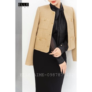 Áo dạ tweed nâu hàng thiết kế