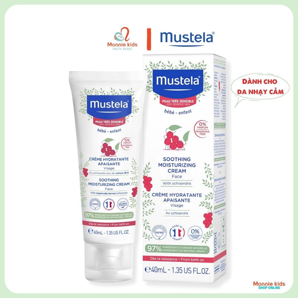 Kem dưỡng da mặt cho bé Mustela 0M+ 40ml cấp ẩm mềm mại dành cho da nhạy cảm - Monnie Kids