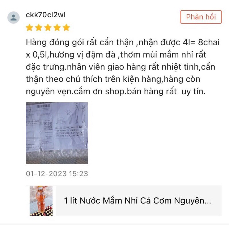 1 lít Nước Mắm Nhỉ Cá Cơm Nguyên Chất 100% Nước mắm Bình Định