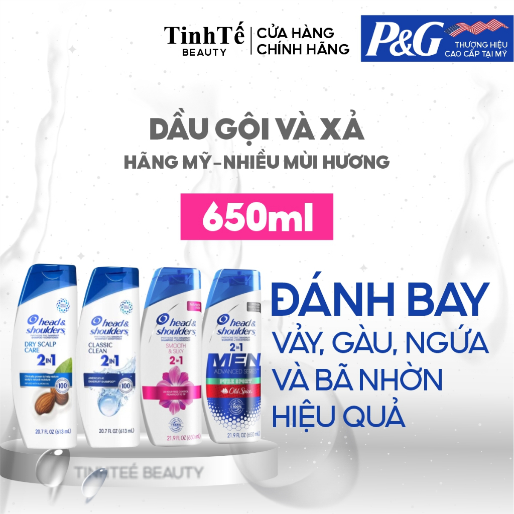 Dầu xả&gội 2in1 sạch sâu dưỡng ẩm giúp tóc suôn mượt cho Nam&Nữ Head&Shoulders 650&700ml chính hãng Mỹ nhiều mùi hương