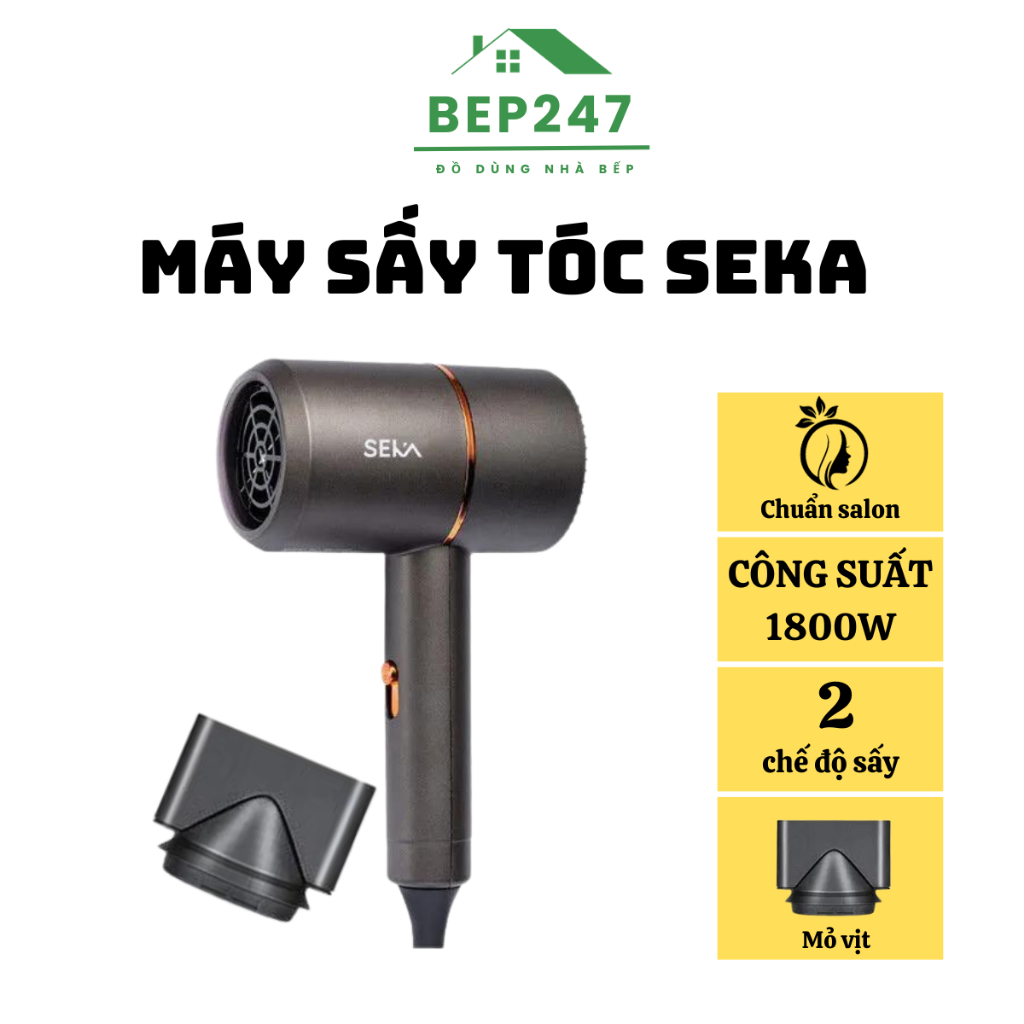 Máy sấy tóc 2 chiều SEKA công suất 1800W sấy nhanh khô, bảo hành chính hãng 12 tháng kèm mỏ vịt chăm sóc tóc chuẩn salon
