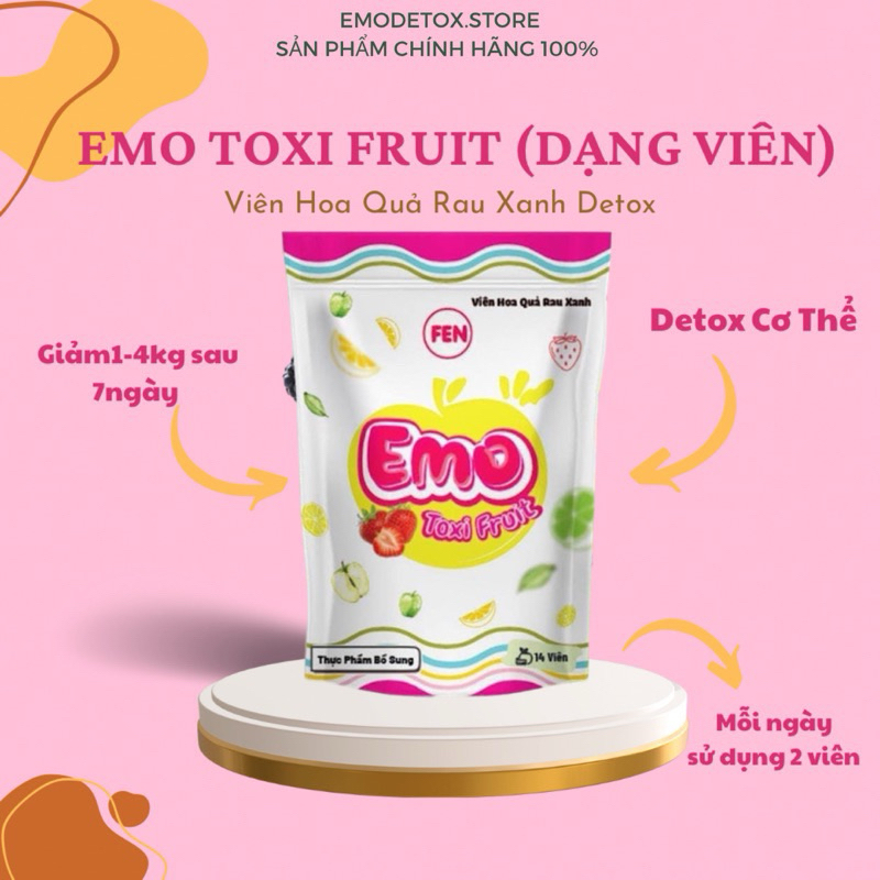 (CHÍNH HÃNG + CHE TÊN) EMO DETOX TOXI FRUIT DẠNG VIÊN MẪU MỚI 2023/Giam beo/Giam mo bung/Giam can an toan + TẶNG QUÀ