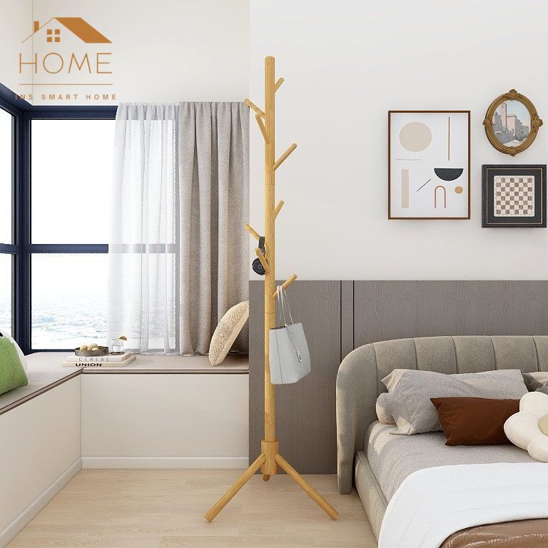 Cây Treo Quần Áo Đứng Bằng Gỗ Tự Nhiên Kiểu Dáng Hàn Quốc, Giá Treo Đồ Decor Phòng Ngủ, Phòng Khách, Văn Phòng, Homestay