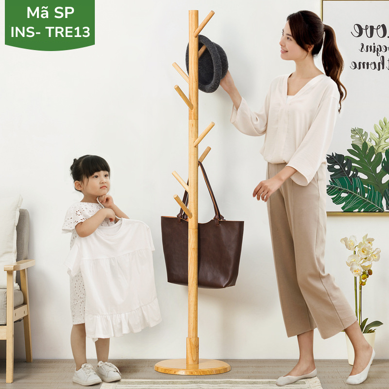 Cây Treo Quần Áo Đứng Bằng Gỗ Tự Nhiên Kiểu Dáng Hàn Quốc, Giá Treo Đồ Decor Phòng Ngủ, Phòng Khách, Văn Phòng, Homestay