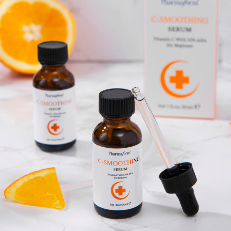 Serum Trắng Da, Tẩy Tế Bào Chết, Giảm Thâm Mụn, Chống Lão Hóa Pharmaform Vitamin C + AHA 10%  C-Smoothing 20ml