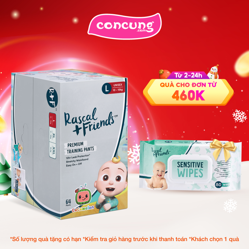 Thùng Tã quần Rascal+Friend Cocomelon size L 10-15kg 64 miếng