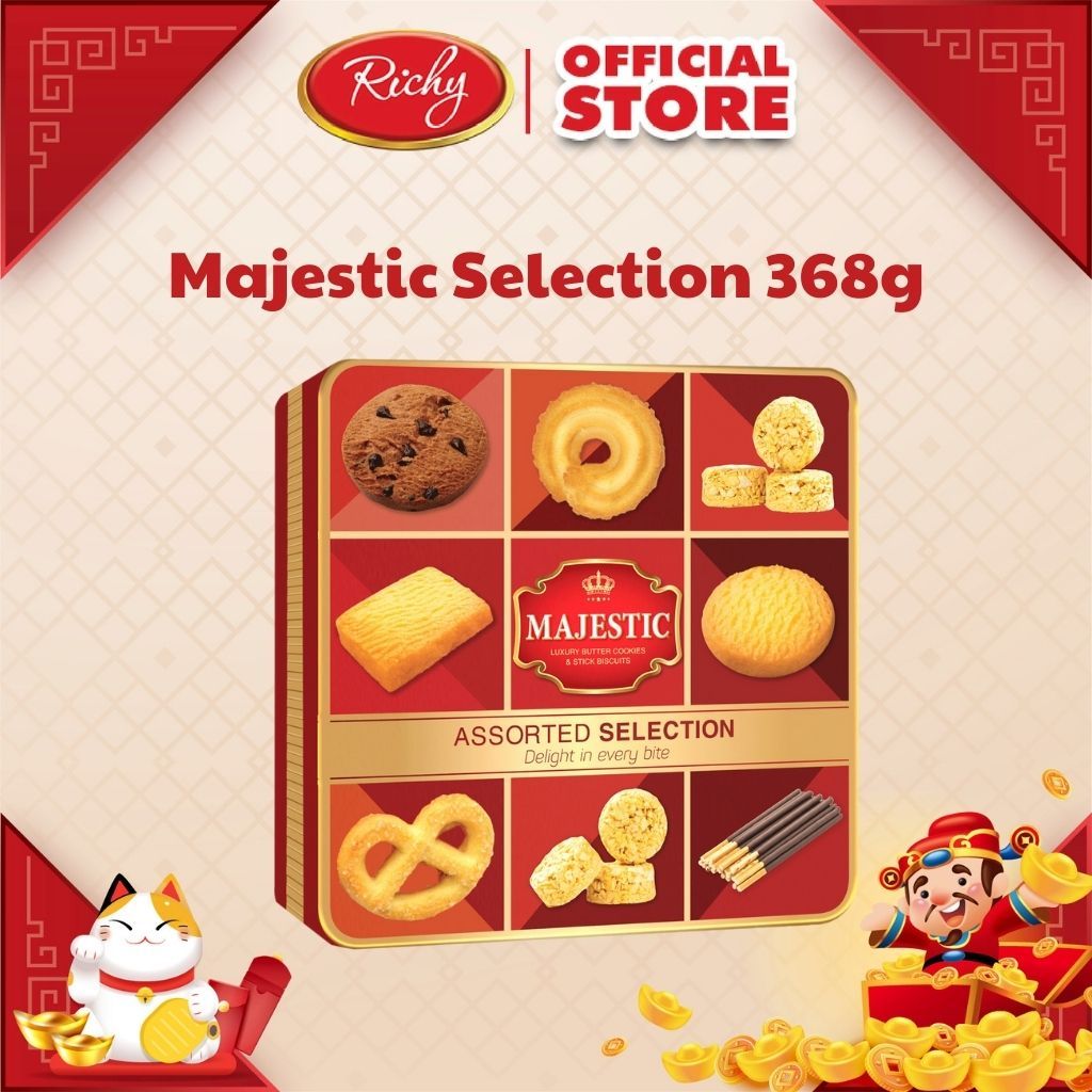 Bánh quy bơ cookies Majestic Richy Selection hộp thiếc 368g