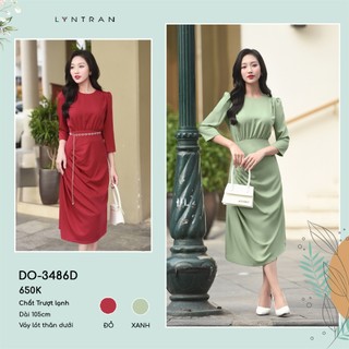 Đầm nữ dáng ôm dự tiệc midi ly dún chân ngực đổ sóng, váy ôm LYN TRAN cổ tròn tay lỡ DO-3486D