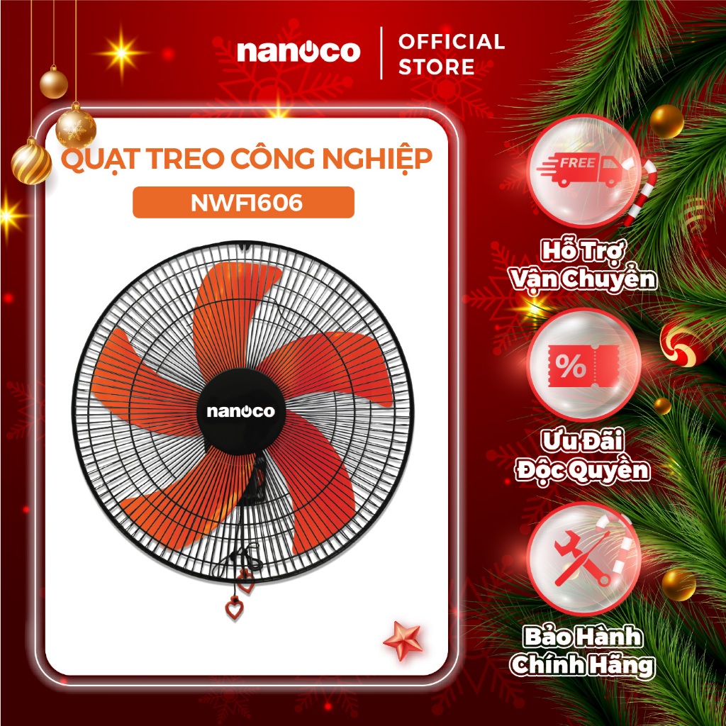 Quạt treo Nanoco model NWF1606 màu đen cam (3 chế độ gió, công suất 47w)