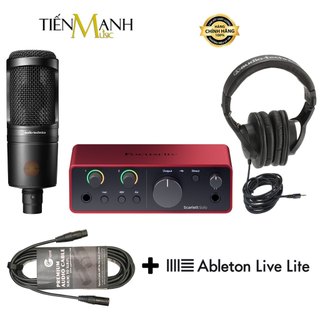 Full bộ soundcard focusrite solo gen 4 - micro audio technica at2020 - tai nghe kiểm âm ath-m20x