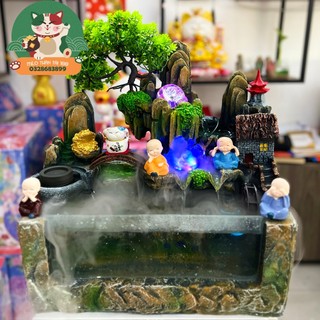 Hòn non bộ thác nước phong thủy tài lộc, thư giãn kèm bơm, đèn, tiểu cảnh, tạo khói