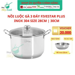 Nồi luộc gà 3 đáy cao cấp Fivestar Plus nắp kính 28cm | 30cm