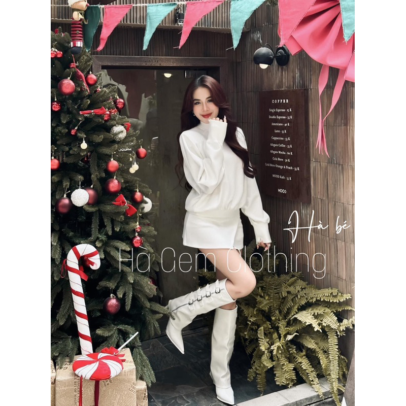 Set đầm dài tay nữ mặc đi noel mặc tết siêu hot