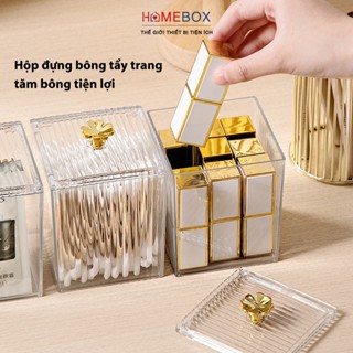 Hộp Đựng Bông Tẩy Trang Tăm Bông Đa Năng, Hộp Đựng Đồ Nhỏ Mỹ Phẩm Chất Liệu Mika Trong Suốt
