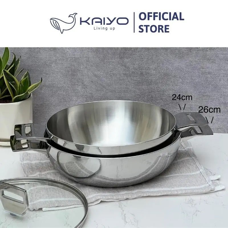 CHẢO INOX 3 LỚP ĐÁY LIỀN SÂU LÒNG TRI-PLY KAIYO 2 TAY CẦM