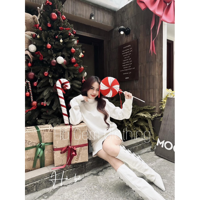 Set đầm dài tay nữ mặc đi noel mặc tết siêu hot