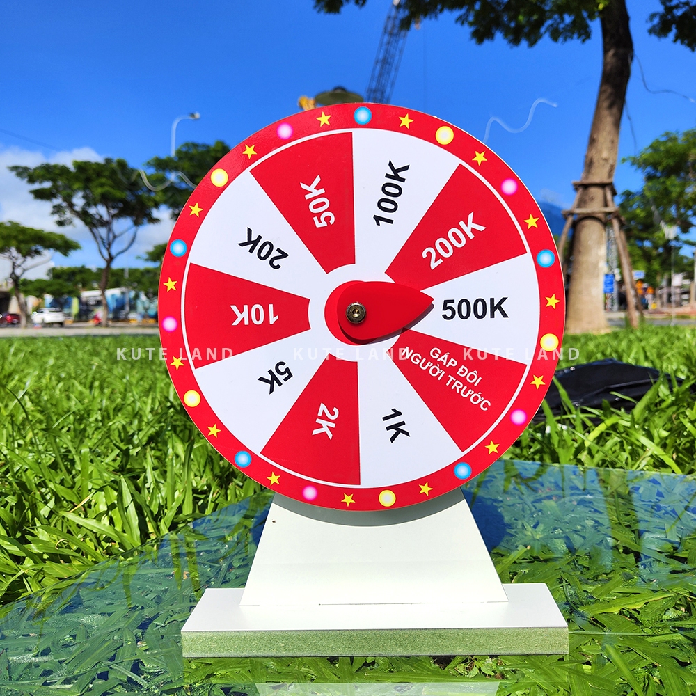 Vòng quay lì xì 2024 may mắn trúng thưởng 25 cm hot trend tết năm mới vui nhộn bằng gỗ MDF chắc chắn chống nước V-T6