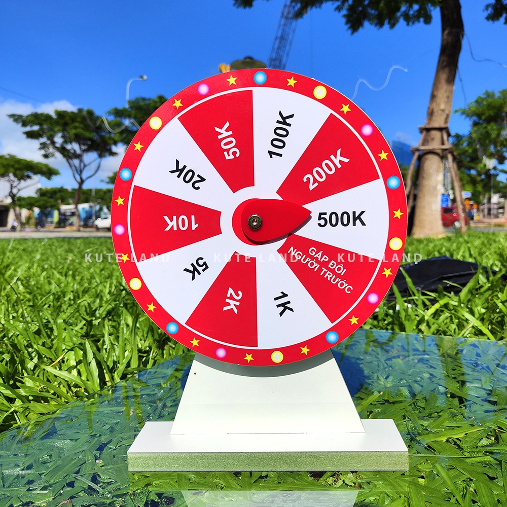 Vòng quay lì xì 2024 may mắn trúng thưởng 25 cm hot trend tết năm mới vui nhộn bằng gỗ MDF chắc chắn chống nước V-T6