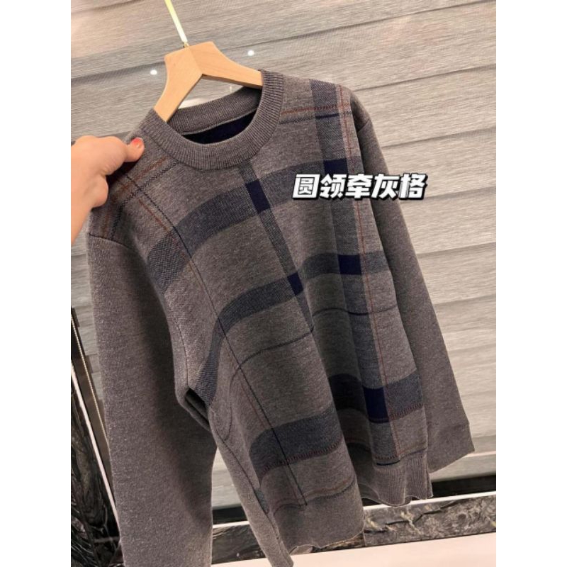 ÁO LEN LOT LÔNG KẺ CỔ TRÒN CHO NAM