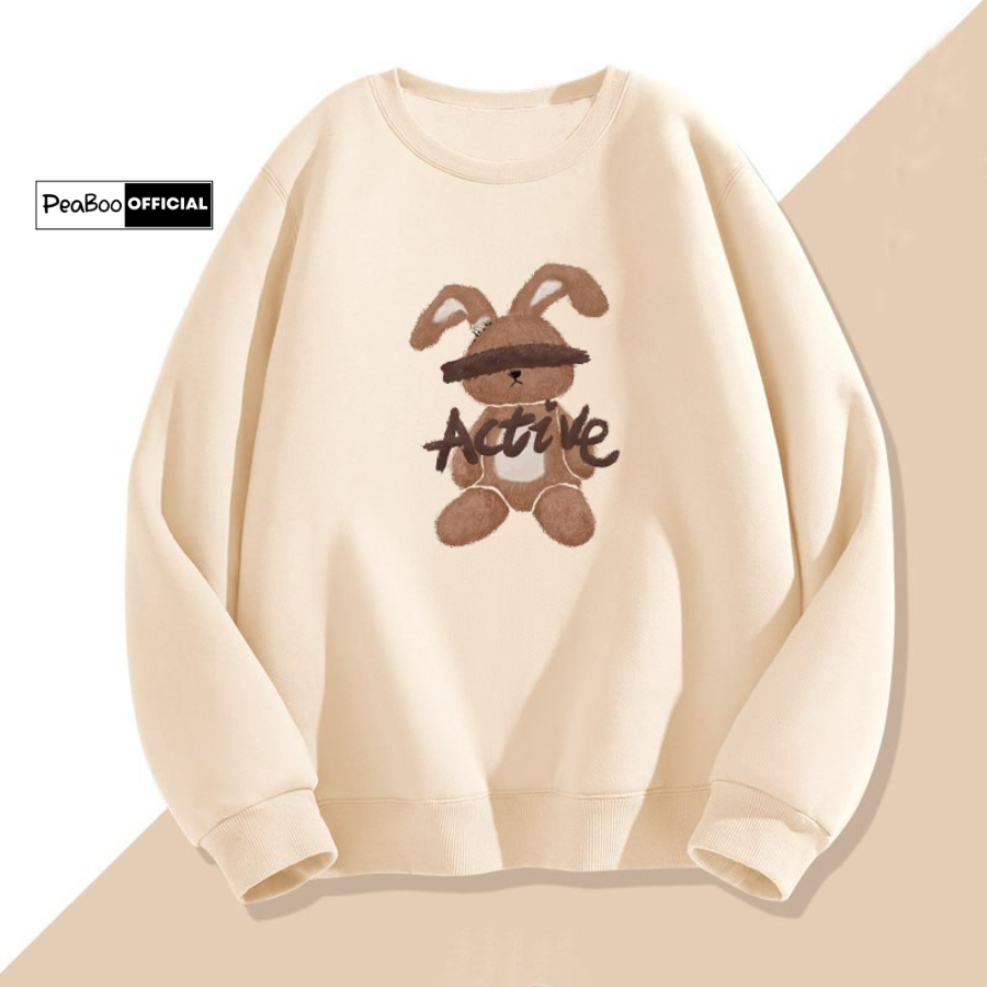 Áo Sweater Thỏ Active Nam Nữ By PEABOO Unisex Chất Nỉ Lót Bông Form Rộng