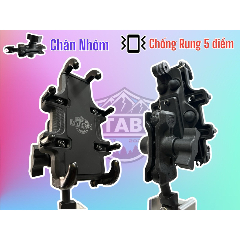Giá đỡ Điện Thoại Chống Rung Vetabox - Chân Nhôm - Khớp giữa Nhôm - Chính Hãng BH6TH
