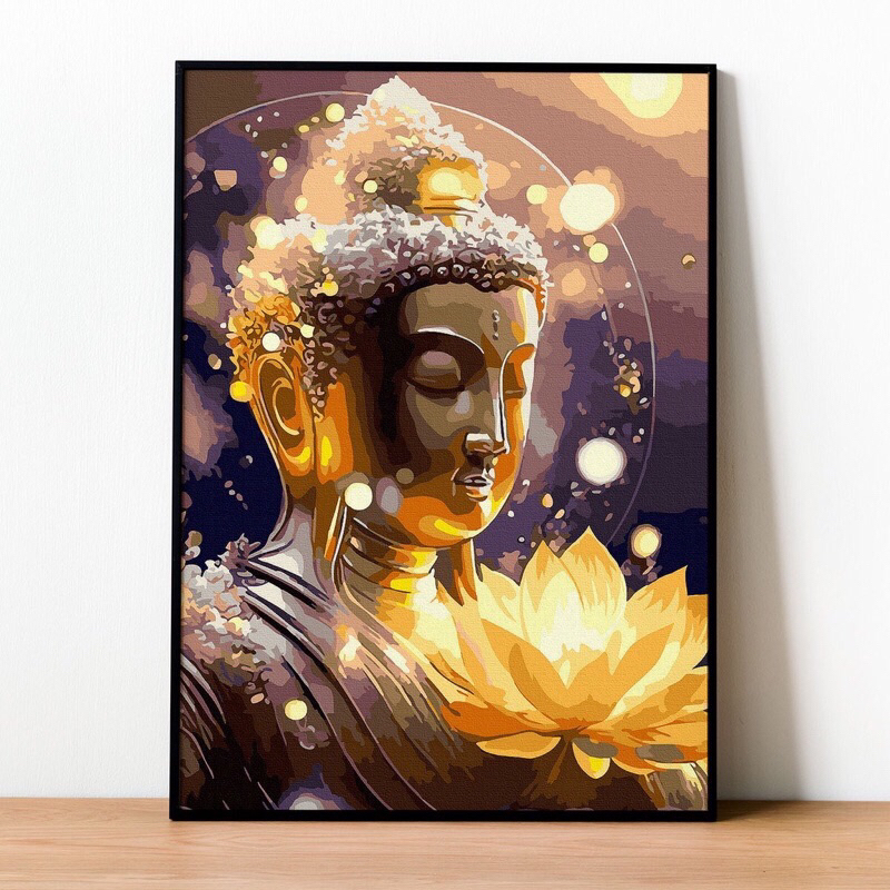 Tranh Tô Màu Số Hoá Đức Phật - TẶNG KHĂN, CÓ SƠN BÓNG,đã căng khung, size 40x50cm
