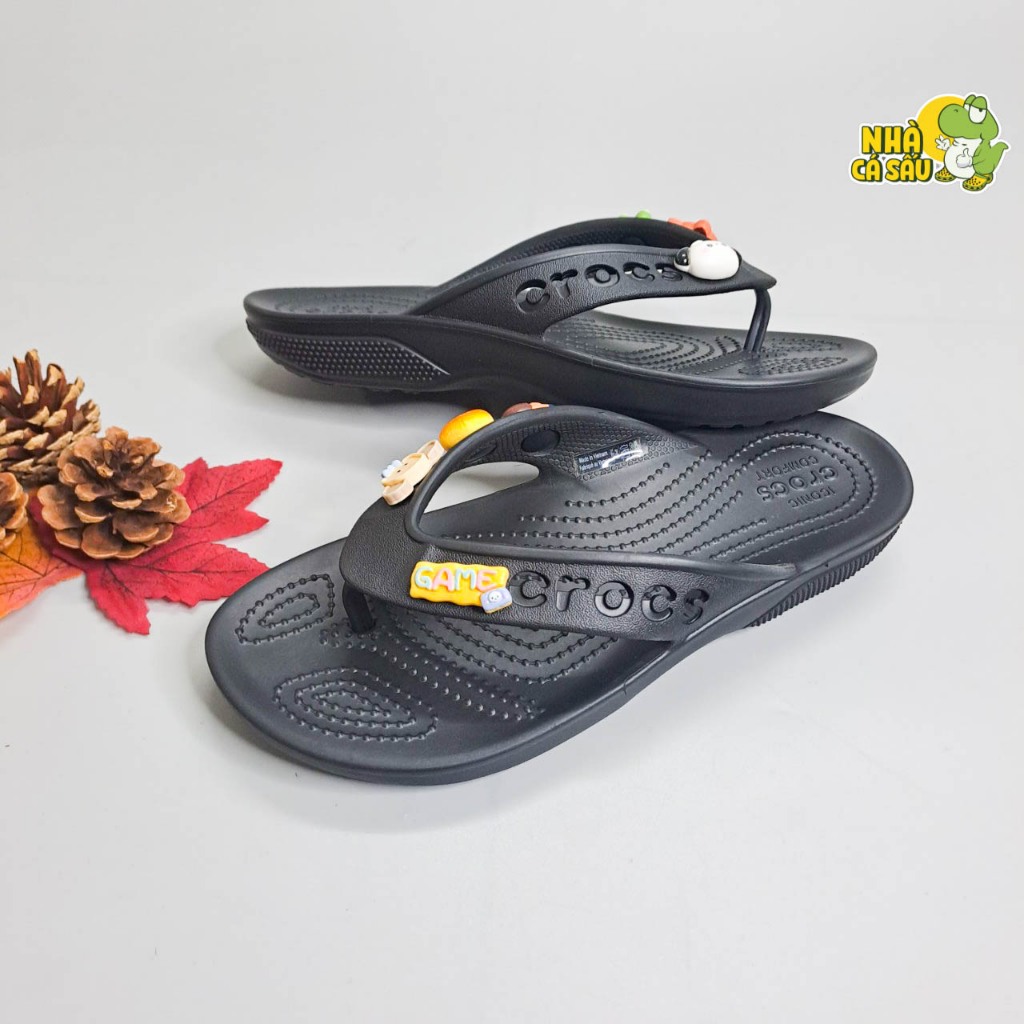 Dép xỏ ngón crocs classic baya unisex chính hãng tặng jibbitz charms đẹp, dép kẹp crocs nam nữ cao cấp màu đen cao 3cm