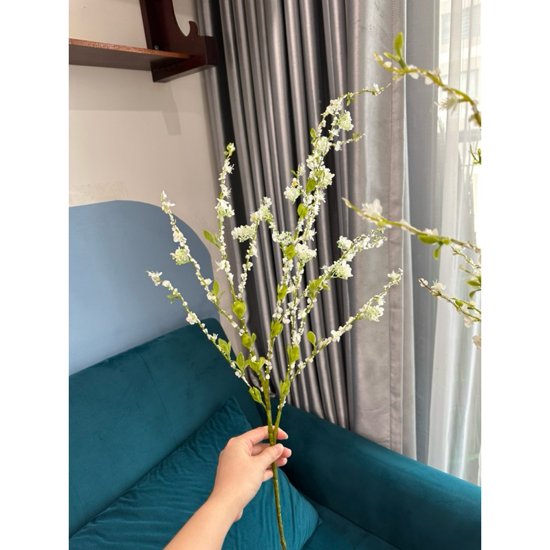 Cành tuyết mai nhân tạo, cành hoa mận dài 110cm  trang trí nhà cửa siêu xinh