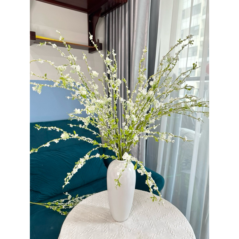 Cành tuyết mai nhân tạo, cành hoa mận dài 110cm  trang trí nhà cửa siêu xinh