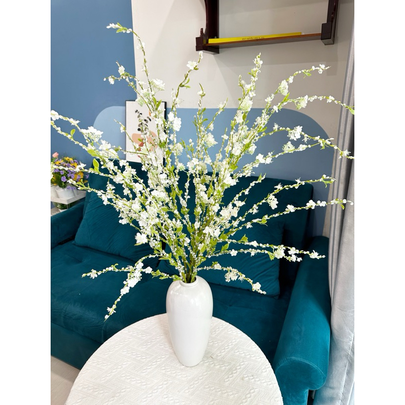 Cành tuyết mai nhân tạo, cành hoa mận dài 110cm  trang trí nhà cửa siêu xinh