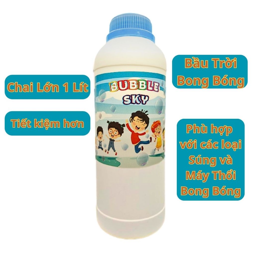 Chai Nước Bong Bóng Bubble Sky Dung Tích 1 Lít Dùng Tiết Kiệm Hơn Phù Hợp Với Nhiều Loại Súng Bong bóng