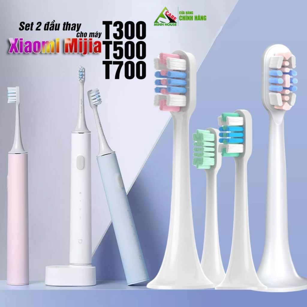 Cho máy Xiaomi Mijia T300 T500 T700 Set 2 đầu bàn chải đánh răng điện thay thế lông mềm Minh House