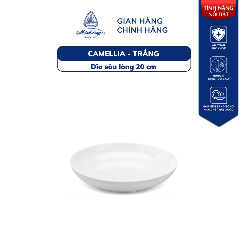 Dĩa Sứ Minh Long Sâu Lòng - Camellia - Trắng