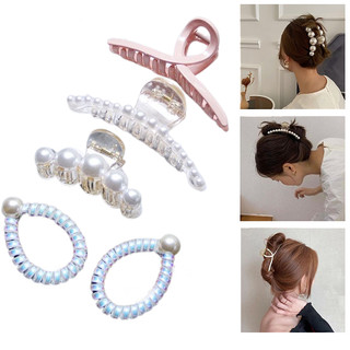 [Tóc Gọn Dáng Xinh] Set 5 Kẹp Tóc Ngoạm Giả Ngọc Trai Họa Tiết Hot Trend Phong Cách Hàn Quốc Kèm Túi Zip