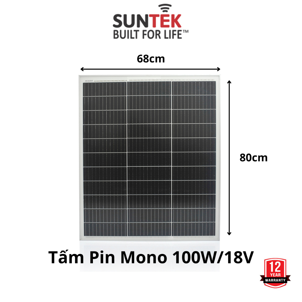 Tấm Pin Mono Năng Lượng Mặt Trời SUNTEK SSP-100W/18V 12BB - Hàng Chính Hãng - Bảo hành 12 năm