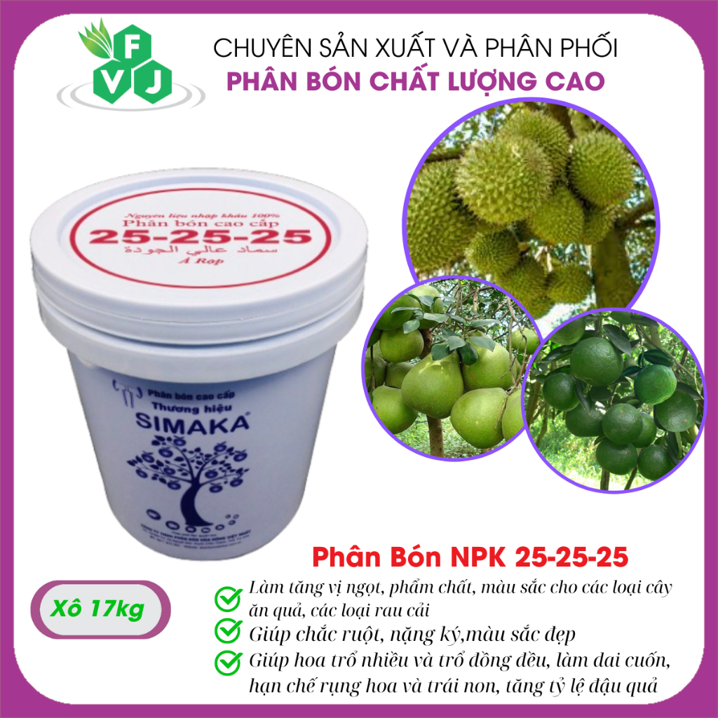 Phân Bón NPK 25-25-25 Xô 17kg - Khỏe Rễ, Xanh Lá, Lớn Trái